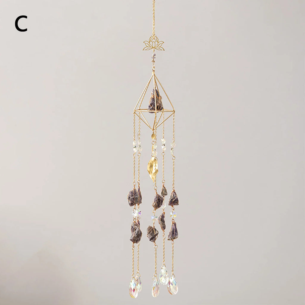 Natural Agate Dream Catcher Wall Hanging Moon Star Sun Crystal Stone Dream Catcher Garden Bedroom Agate Wall Hanging Decorations