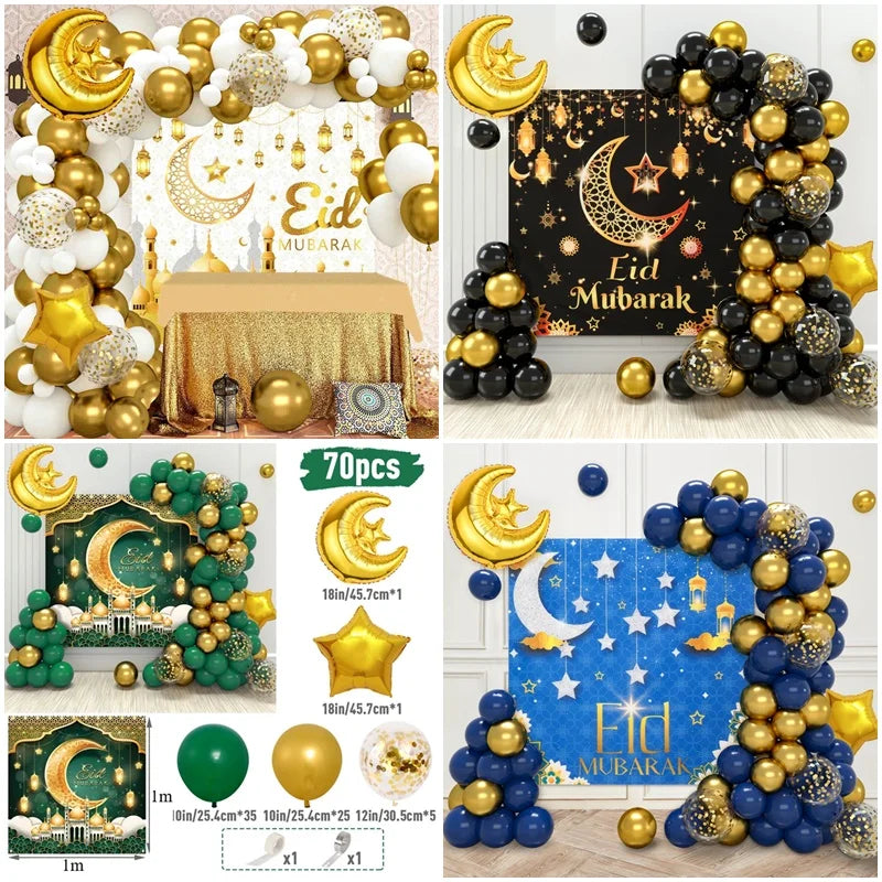 Mubarak Moon Star Foil Balloon Eid Mubarak Party Decorations Ramadan Dinner Table Decor Islamic Party tablecloth Supplies
