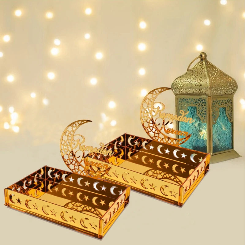 Ramadan Tray Table Centerpieces Plate Acrylic Ramadans Eid Mubarak Decorations for Home 2025 Islam Muslim Festival Party Gifts