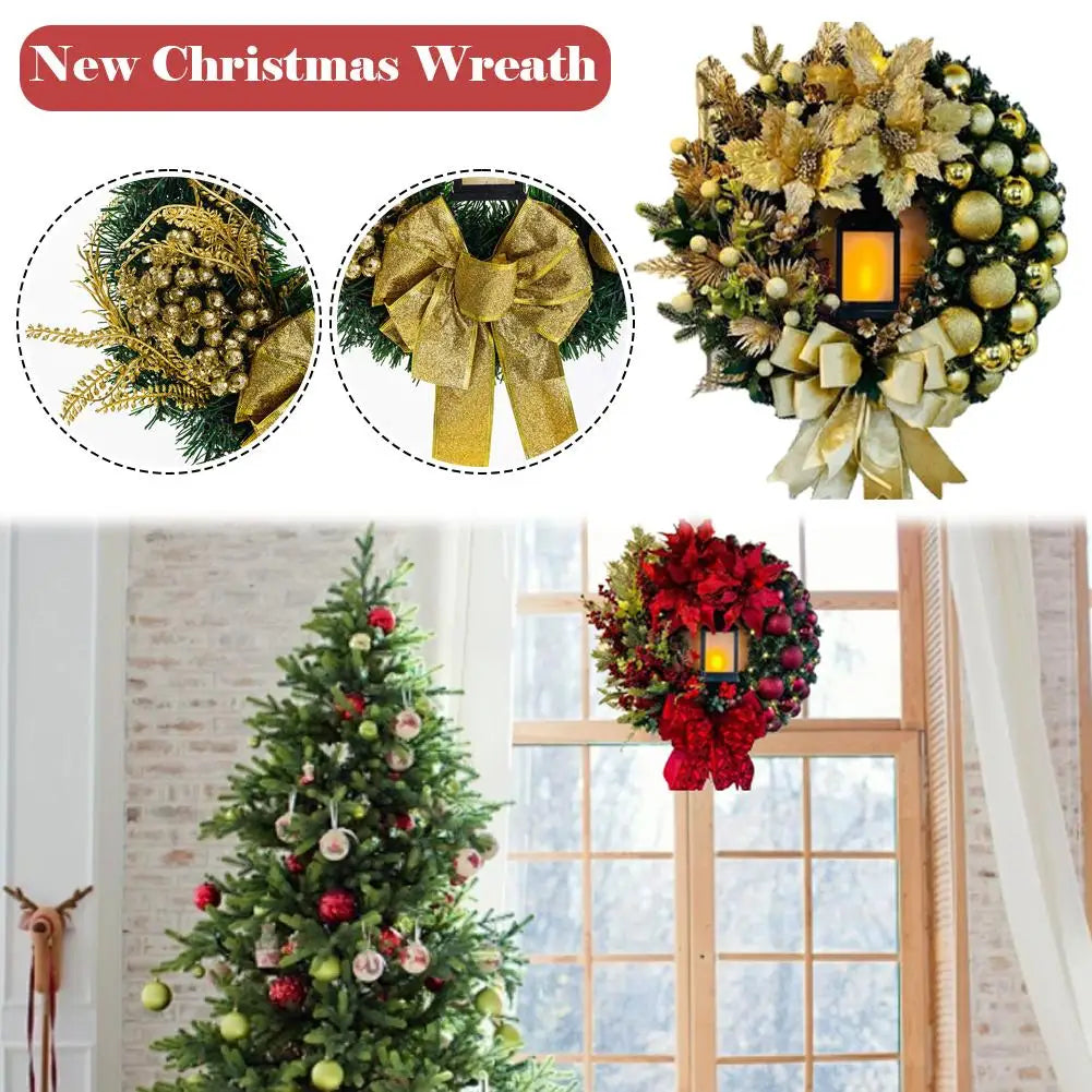 Flower Bow Ball Christmas Wreath With Oil Lamp Navidad Party Wedding Door Window Wall Fireplace Staircase Balcony Decoration