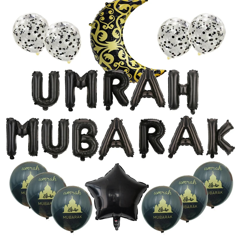 1Set Umrah Mubarak Balloon Set Banner Muslim Festival Home DIY Decor Eid Mubarak Ramadan Kareem Hajj Party Supplies
