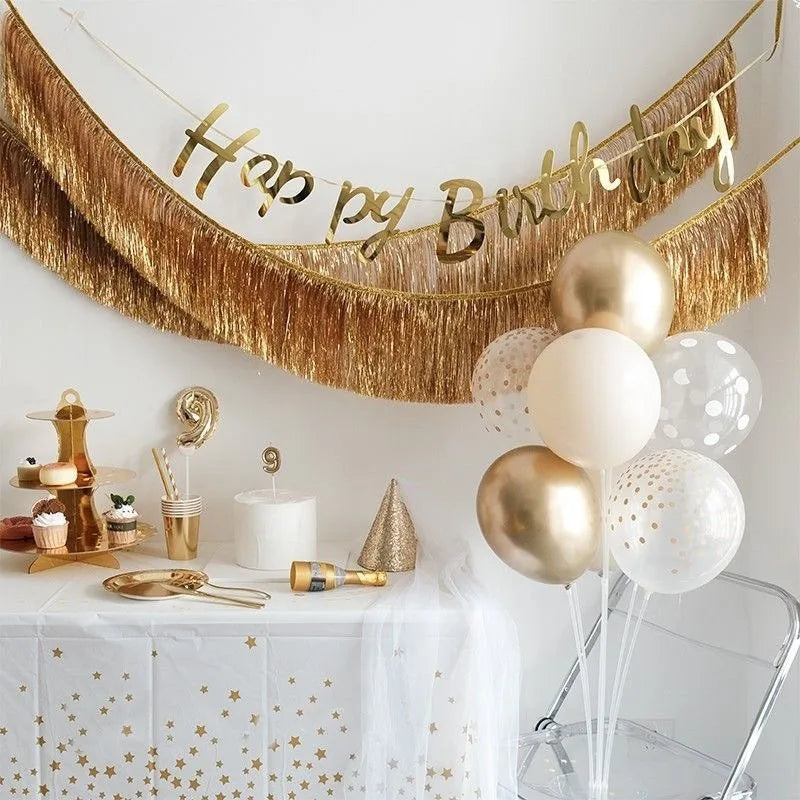 Gold EID Party Decorations Happy Birthday Banners Circle Twinkle Star Garland Metallic Tinsel Banners Hanging Streamer Backdrop