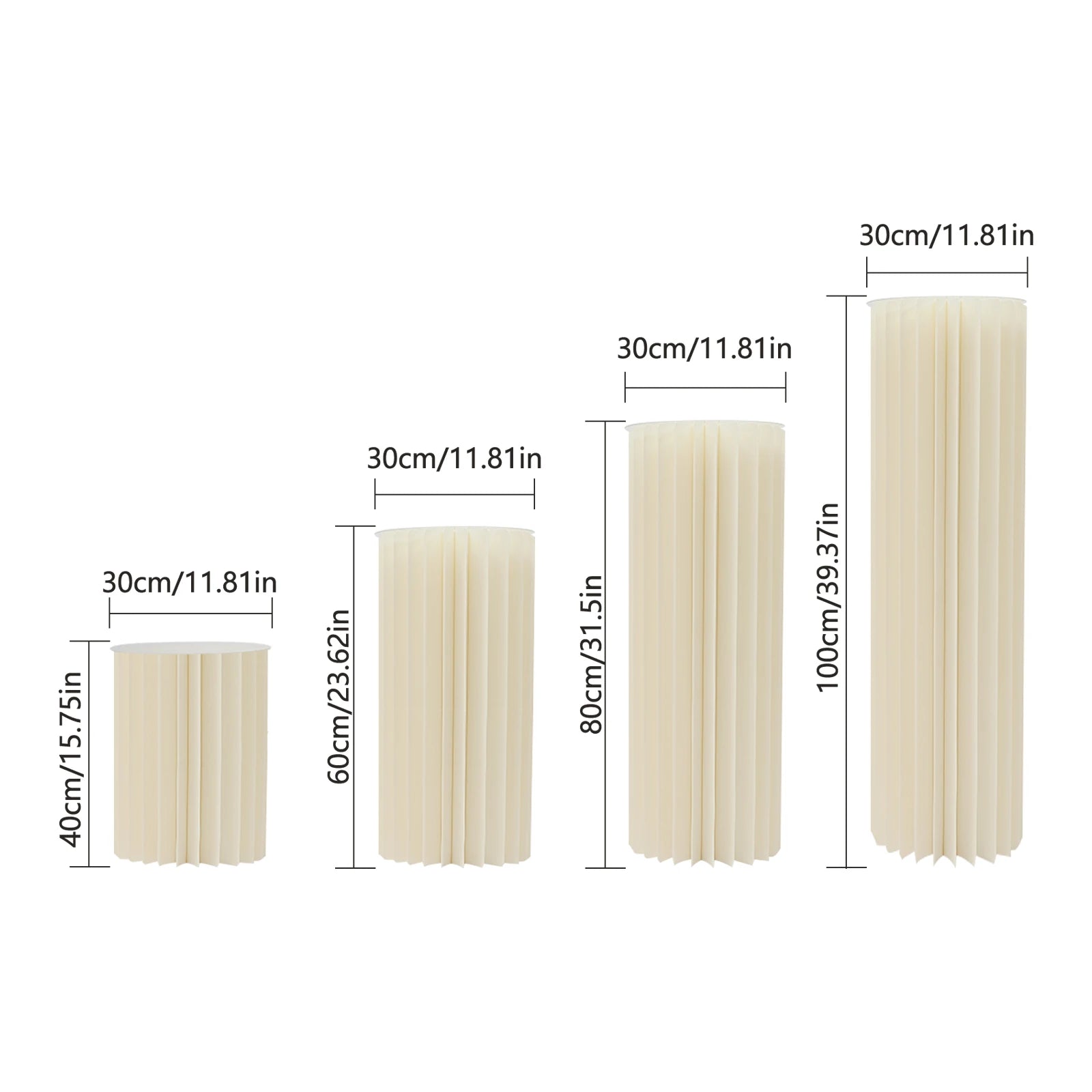 4PCS Wedding Party Flower Stand Cylinder Foldable Cardboard Centerpiece Dessert Table Columns Display Stand 40+60+80+100cm