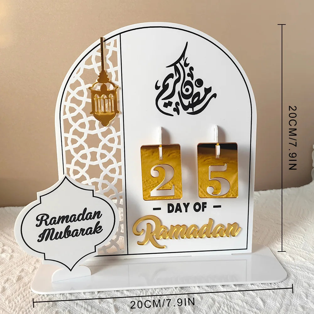 Ramadan Countdown Advent Calendar with Rotatable Wheel Eid Mubarak Table Ornament Islamic 2025 Muslim Party Decoration Kids Gift