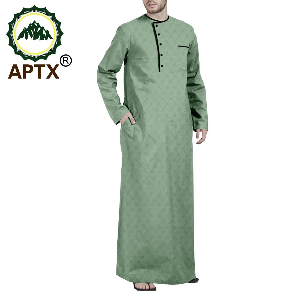 African Middle East Arabic Long Robes Vintage Muslim Kaftan Abayas Men Leisure Buttons Long Sleeve O Neck Jubba Thobe T2014005