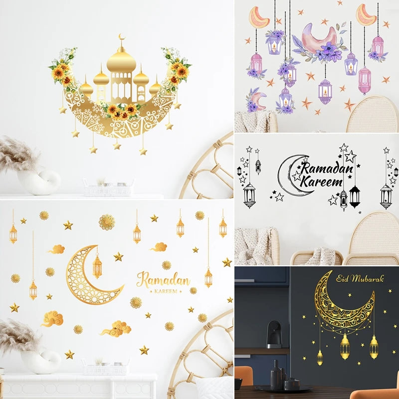 Eid Mubarak Wall Stickers Kareem Ramadan Decoration 2025 For Home Islamic Muslim Party Decor Mubarak Ramadan Window Sticker Gift