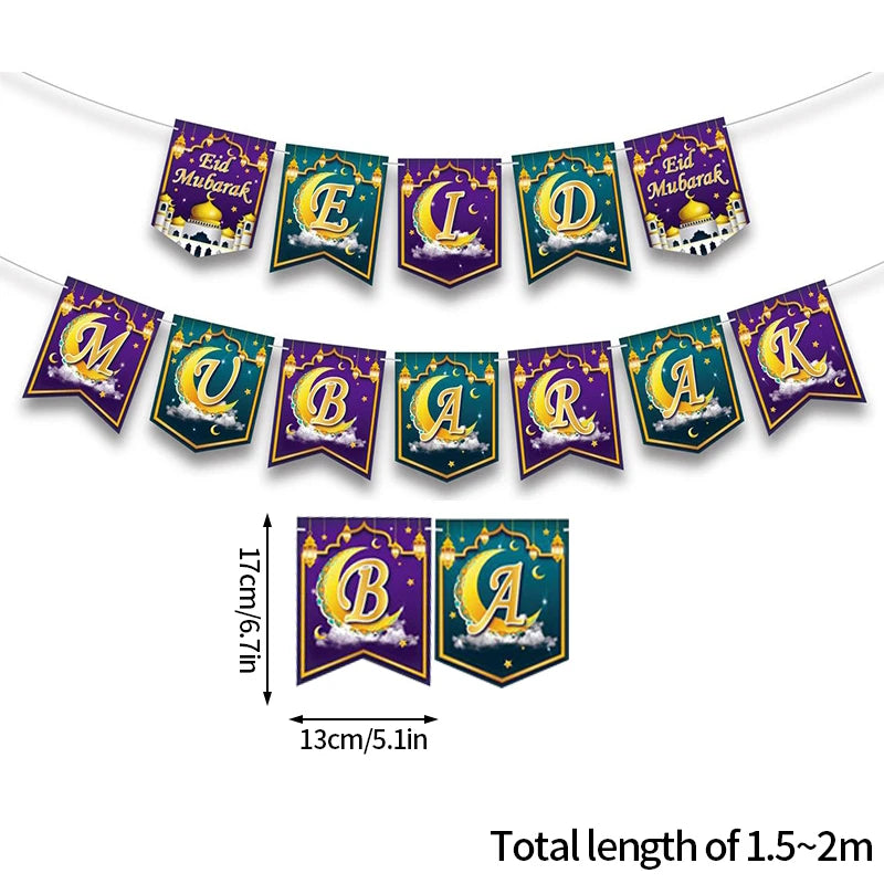 EID Mubarak Banner Ramadan Kareem Decoration 2026 Wall Hanging Flag DIY Making Ramadan Party Supplies Islamic Muslim Home Decor