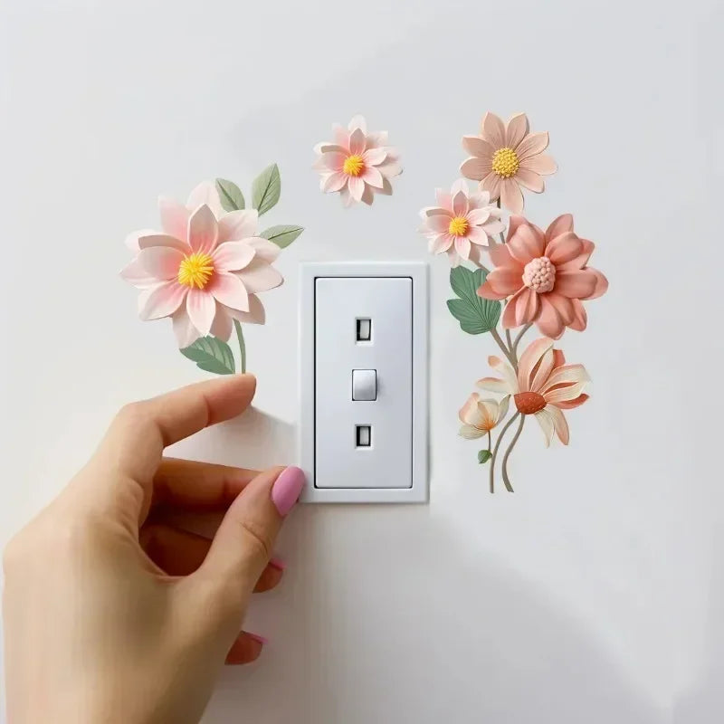 Waterproof Sticker For Bedroom Flowers Switch Stickers PVC Self-adhesive Removable Bathroom Home Decoration Decals