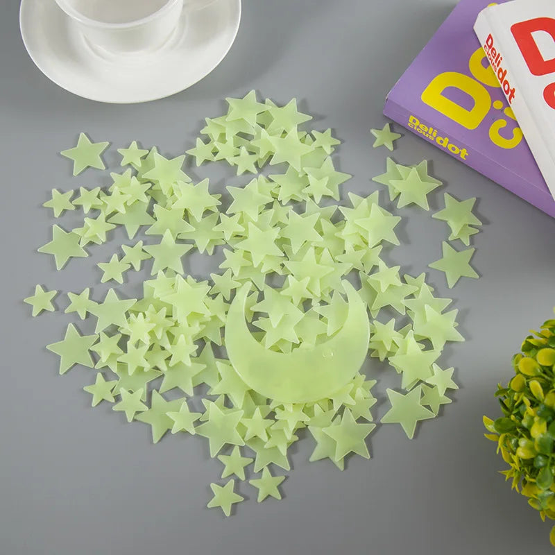 201 Pcs Glow in The Dark Stars and Moon Wall Stickers Night Luminous 3D Fluorescent Adhesive Decorations for Bedroom  Ceiling