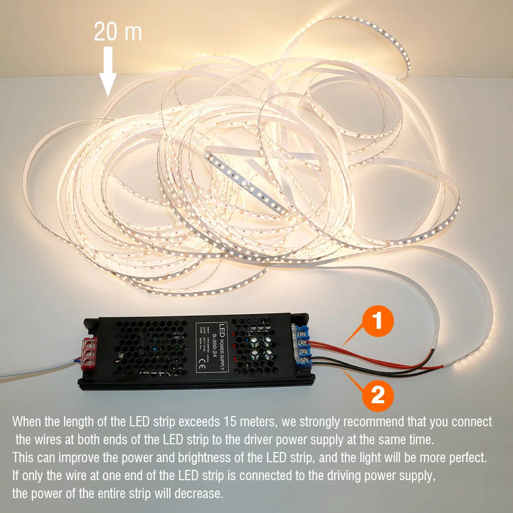 CRI90 High Brightness Single Strip 5m 10m 15m 20m 25M 30m LED Strips 24V 12V Light Strip CRI 90 Flexible 20 meters Soft Lamp Bar