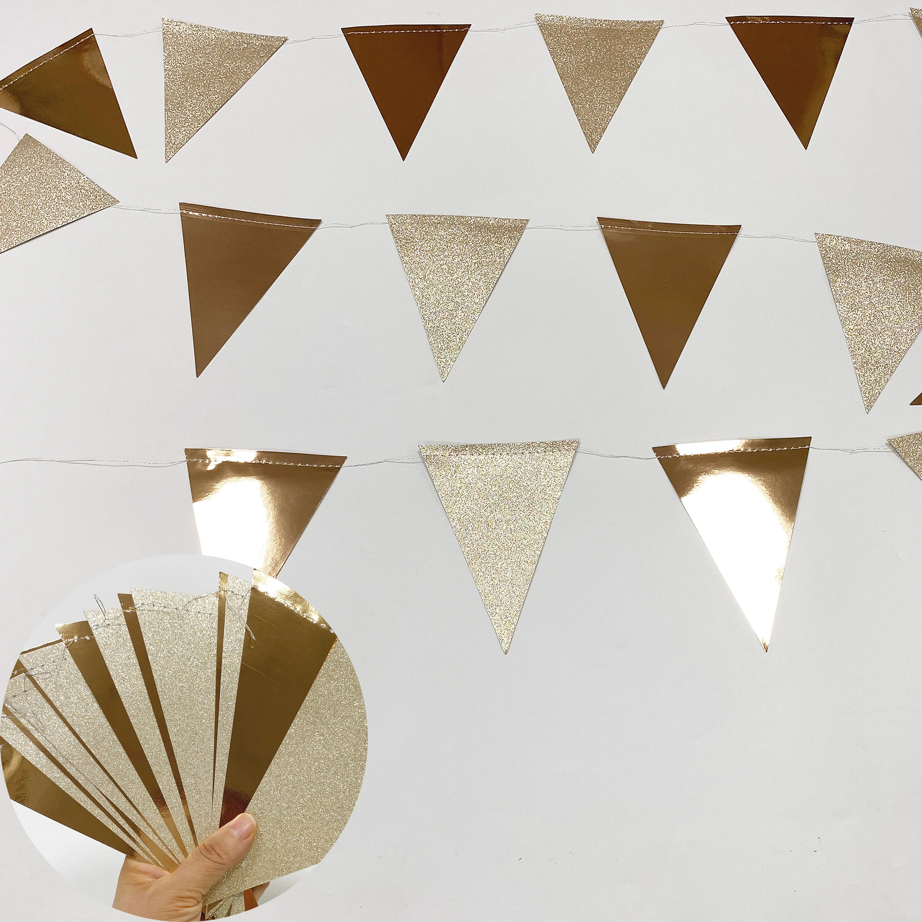 Champagne Gold Party Decorations Star Dots Garlands  Hanging Paper Heart Streamer Banner Wedding Valentine Day Party Flag Decor