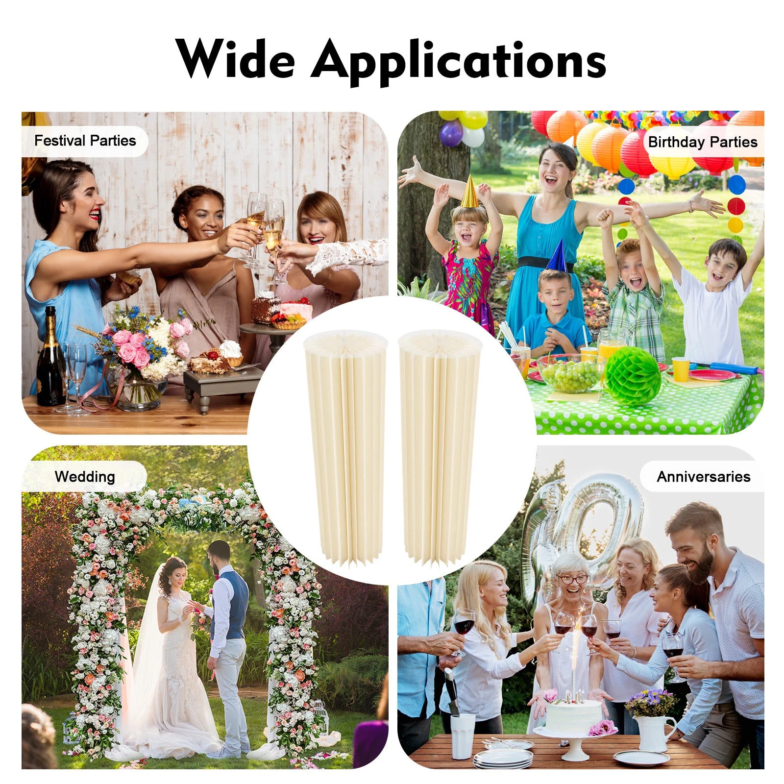 2Pcs 100cm Wedding Centerpieces Cardboard Vases, 39.4in Tall Foldable Honeycomb Flower Stand Cylinder Display Pedestal Load 50kg