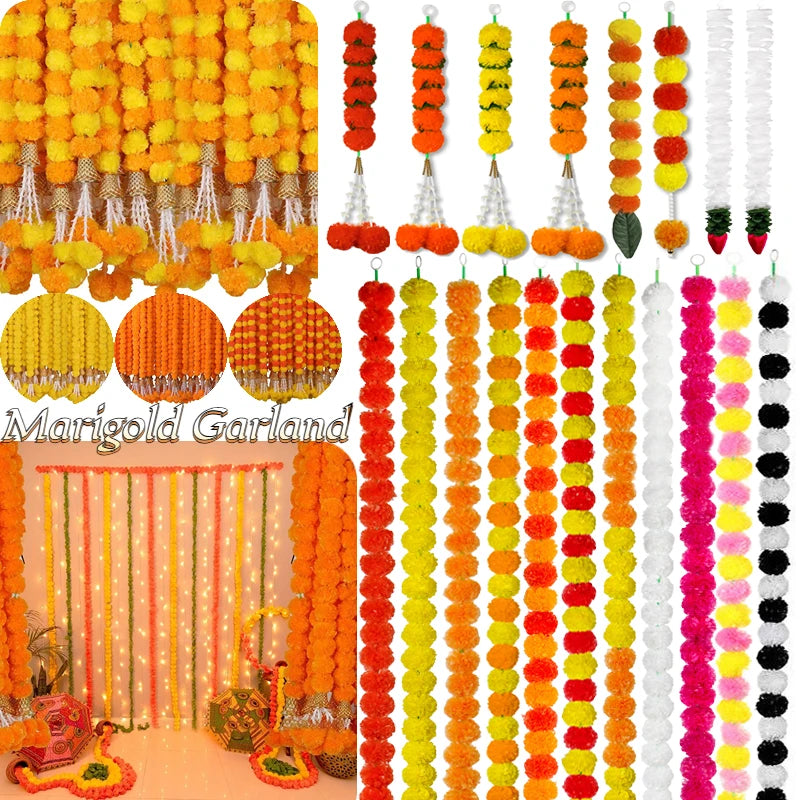 5-50 PCS Marigold Garland Wedding Marigold Flower Garlands for Prayer Fest Calendula Garland Indian Decor Garlands Wedding