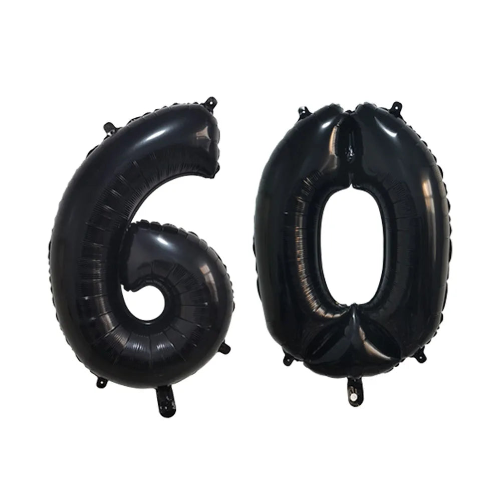 2Pcs 30/40 Inch Large Digit Number Gold Black Silver 60th Birthday Decoration Foil Balloons 60 Wedding Anniversary Supplies