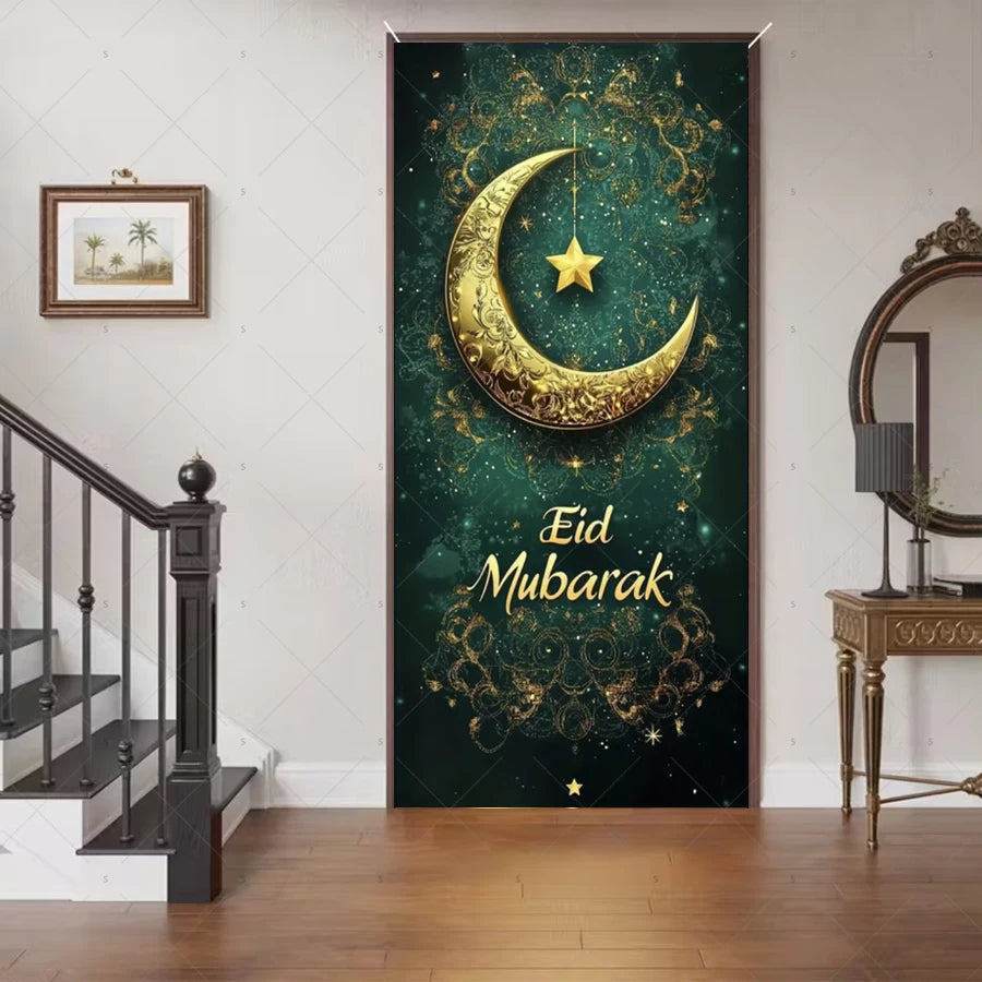 Ramadan Eid Door Cover Backdrop Supplies Moon Mosque Background Islamic Muslim Festival Theme Party Decoration Photography Props
