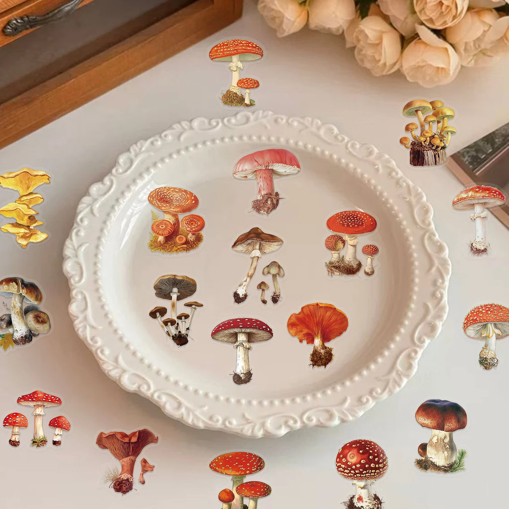 50pcs Retro Mushroom Graffiti Stickers Handmade Account DIY Luggage Notebook Motorcycle PET Waterproof Stickers