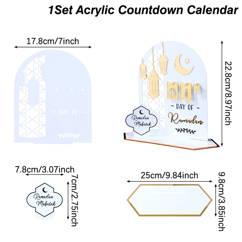 Acrylic Ramadan Countdown Calendar Ornaments Gifts Eid Mubarak Ramadan Decor For Home 2025 Kareem Islam Muslim Party Supplies