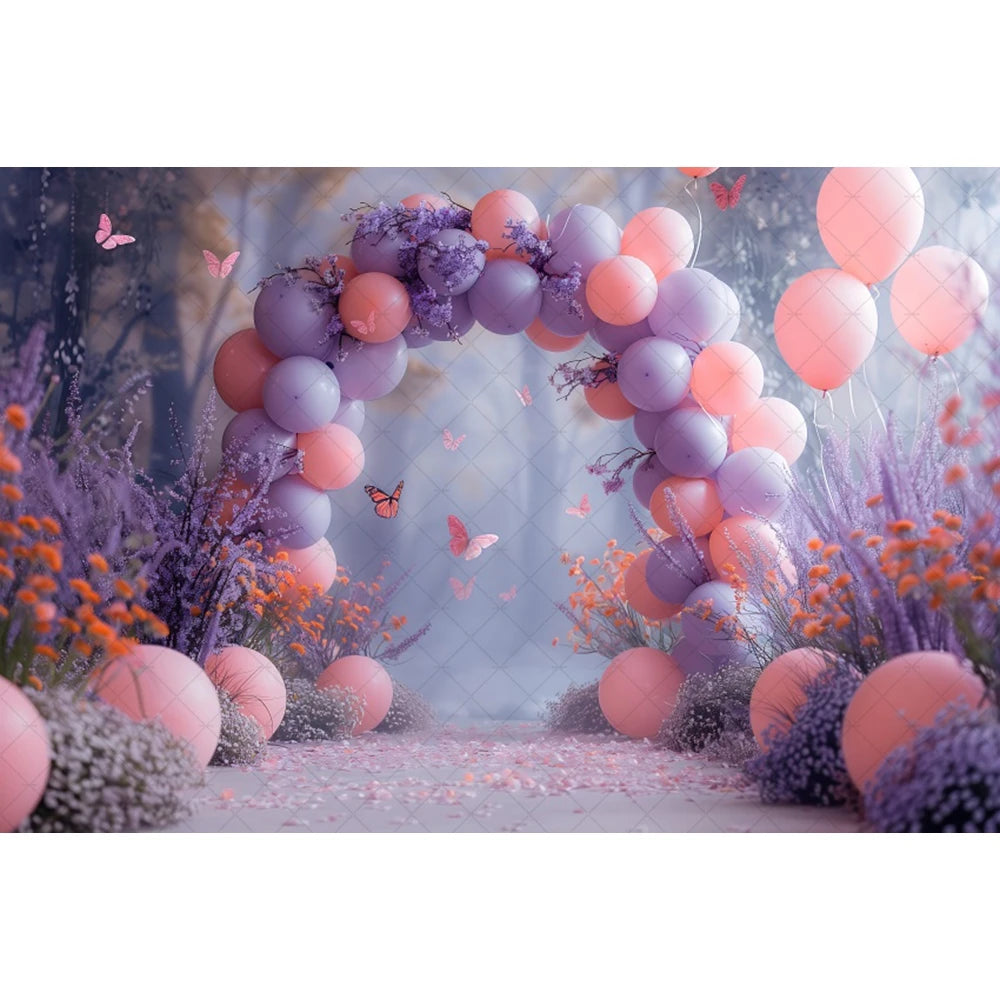 Birthday Photographic Backgrounds Baby Shooting Props Butterfly Purple Balloons Backdrops Photography Room Decorations Photozone