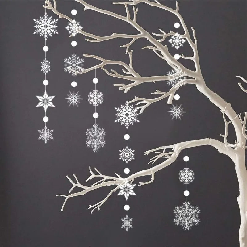 White Clear Snowflake Garland Hanging Snow Flake Kit Christmas and New Year Party Decoration for Home Winter Wonderland 4Strings