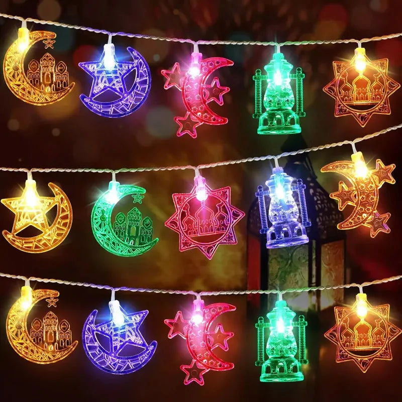 1.5M 10LED EID Mubarak String Lights Islam Muslim Festival Party Decor Moon Star Castle Lantern Ramadan Decoration for Home 2026