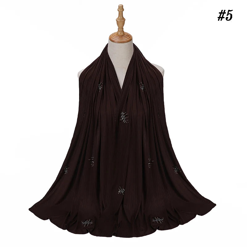 Ribbed Jersey Hijab Soft Breathable Stretch Scarf Shiny Sequins Muslim Shawls Wraps Islamic Headscarf Foulard