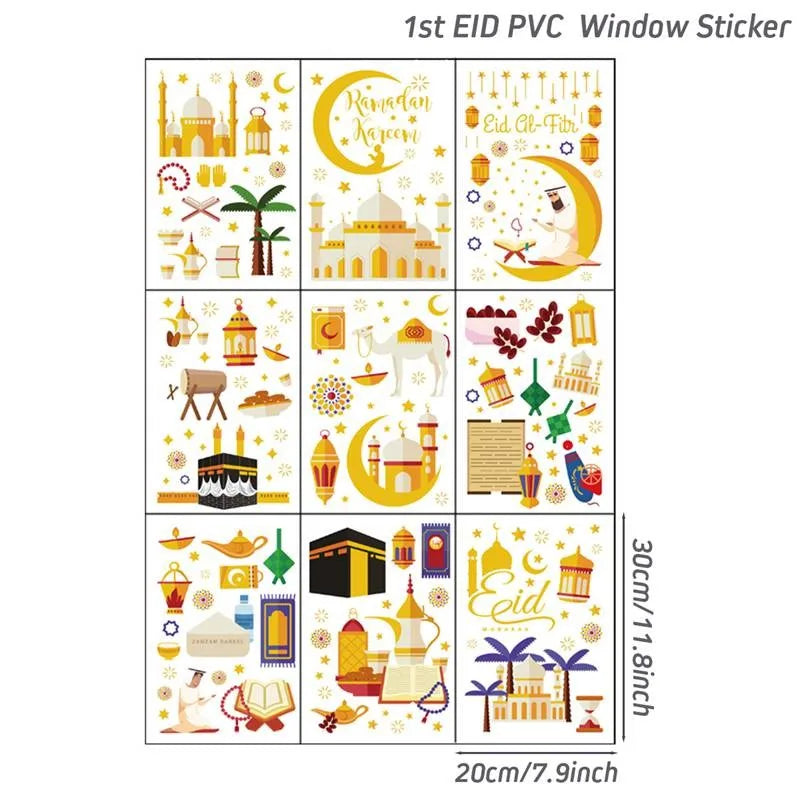 Eid Mubarak Window Stickers Ramadan Decorations for Home Islamic Muslim Party Decor Eid Al Adha Diy Wall Stickers Ramadan Kareem