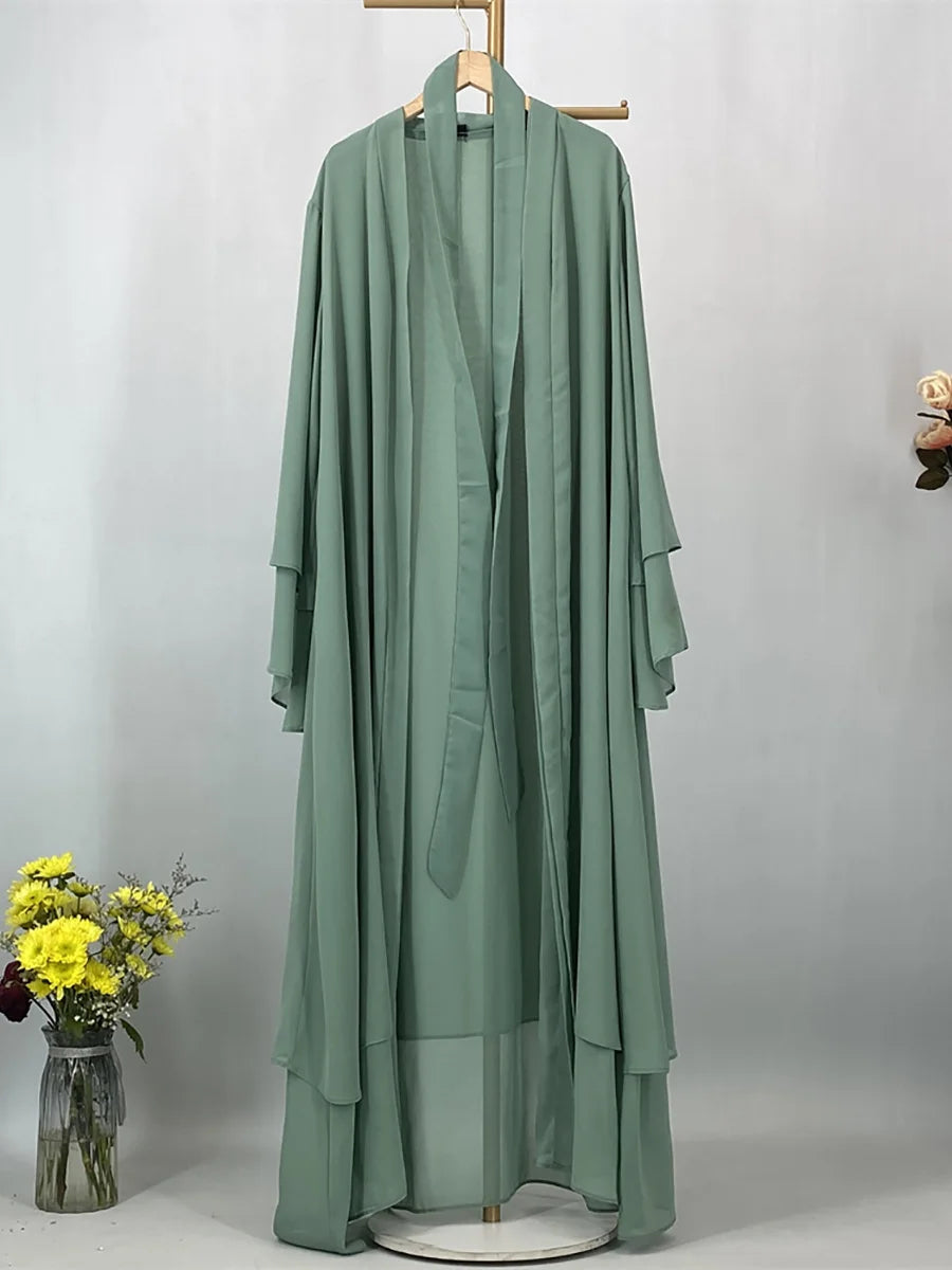2025 Ramadan Kebaya Chiffon Open Abaya – Modest Women Muslim Kaftan Dress