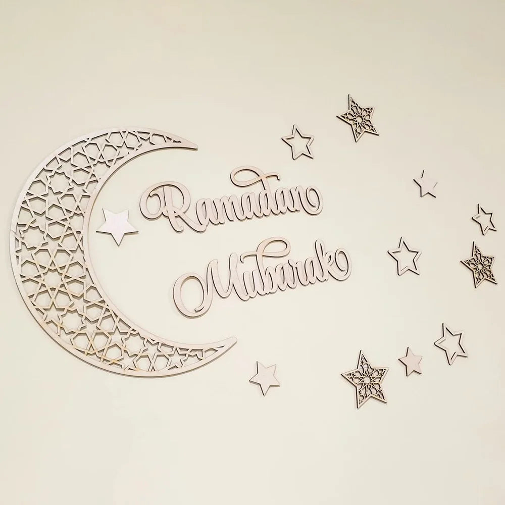 Custom Eid Decoration Ramadan Moon Ramadan Mubarak Sign Eid Moon Ramadan Wall Decoration Islamic Wooden Sign Set