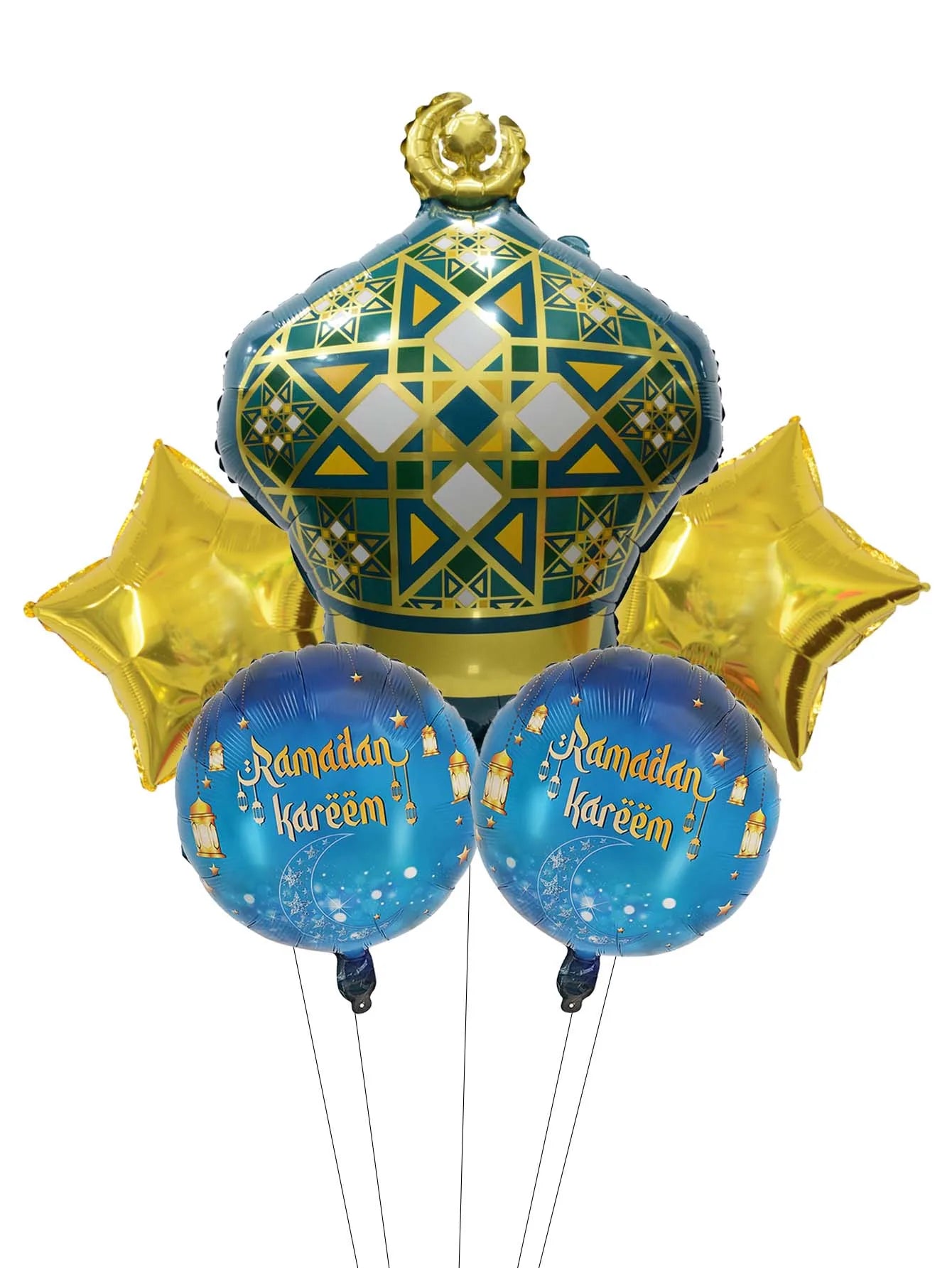 5pcs Ramadan Eid al-Fitr Fancy Lantern Balloons set Star Moon Balloon Ramadan Kareem Eid Mubarak Decorations Eid Al Adha Decor