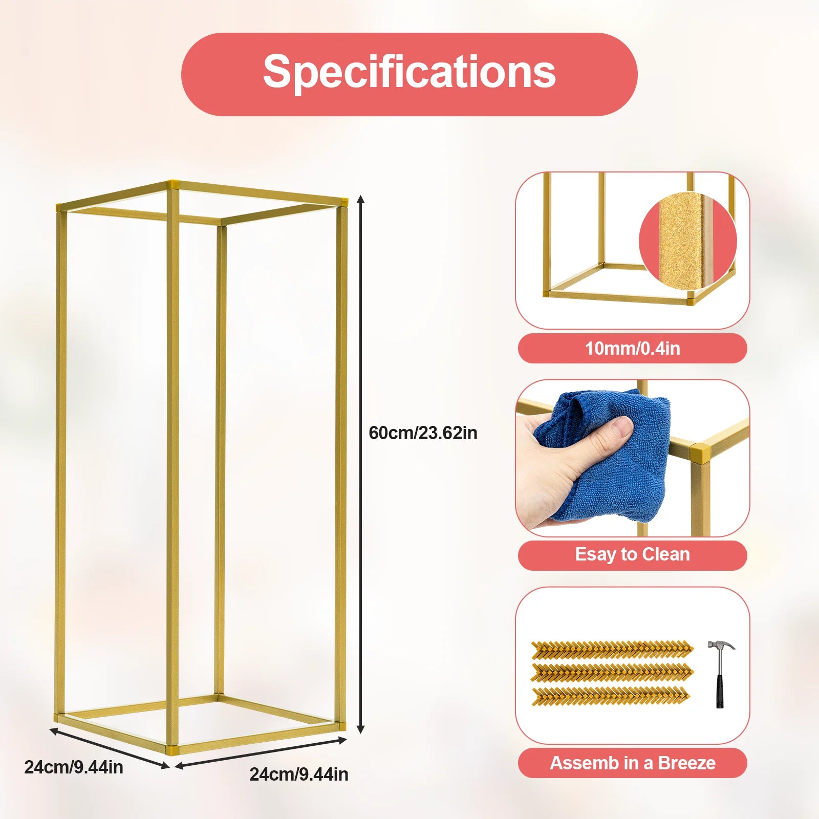 10Pcs Wedding Flower Stand Set 23.62"H Gold Metal Column Rack Wedding Party Prop Decor Balloon Display Holder Flower Vase Pillar
