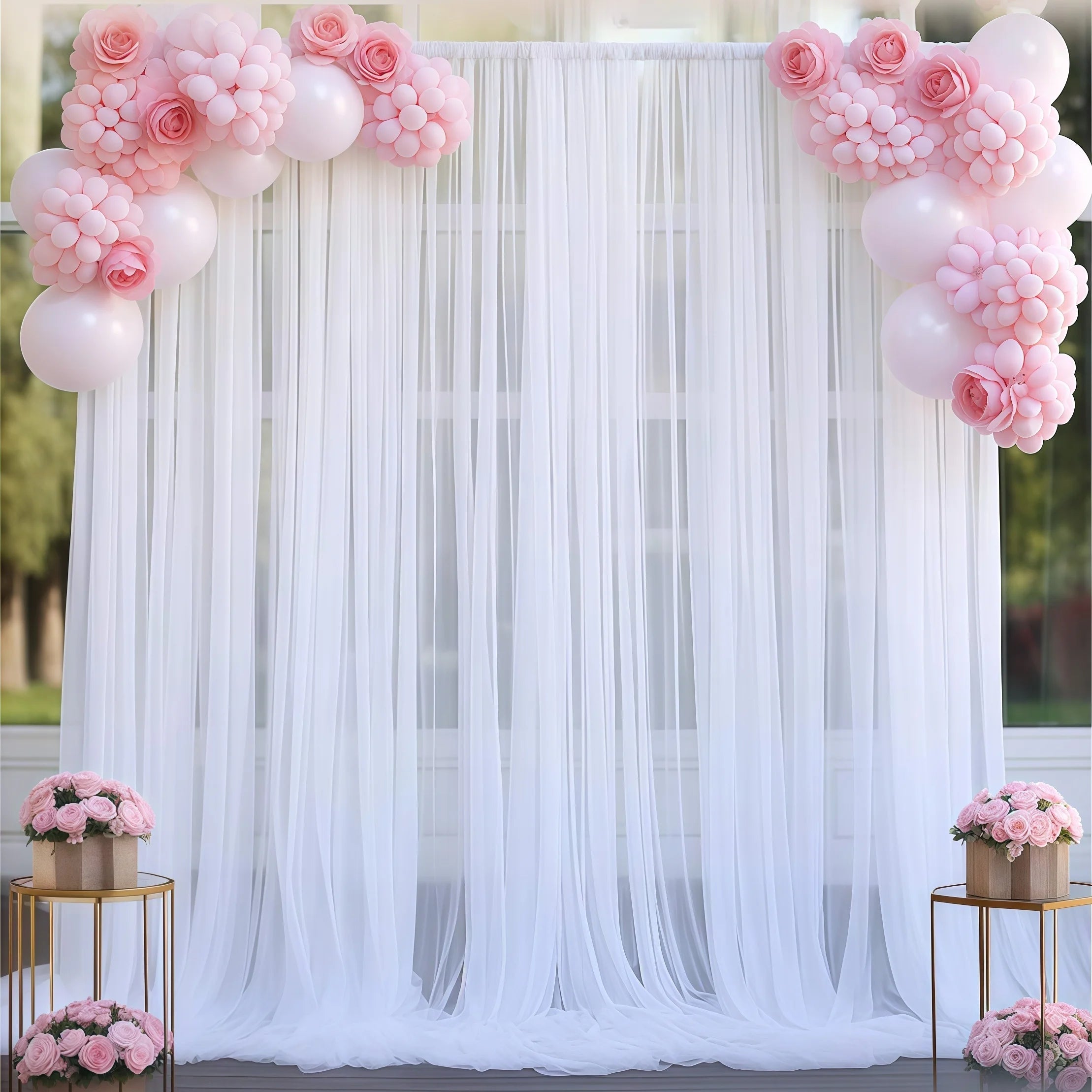 3pcs/set Tulle Backdrop Curtains, Optional  Curtains Light, for Birthday Party Wedding Graduation Betrothal Photography Backdrop