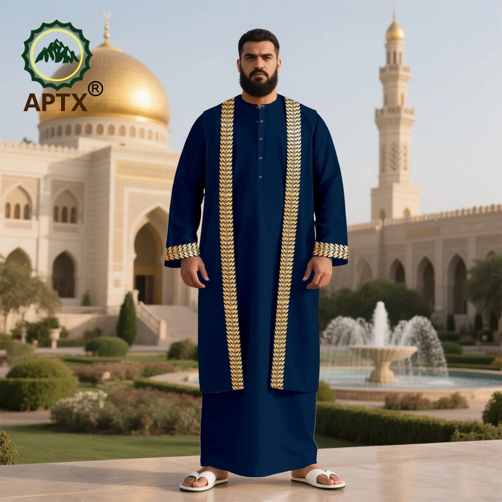 Men's Long Islamic Jubba Thobe Robe with African Embroidery Fashionable Muslim Clothing Modern Prayer Eid Robe for Men