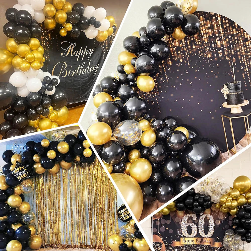 12inch Black Metallic Gold Latex Balloon Set Black Gold Confetti Balloon Graduation Globos Birthday Party Baby Shower Decoration