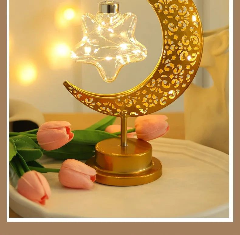 Ramadan Moon Led Light 2026 Eid Mubarak Decoration Metal Lamp for Home Room Ramadan Kareem Islamic Muslim Eid Al Adha Party Gift