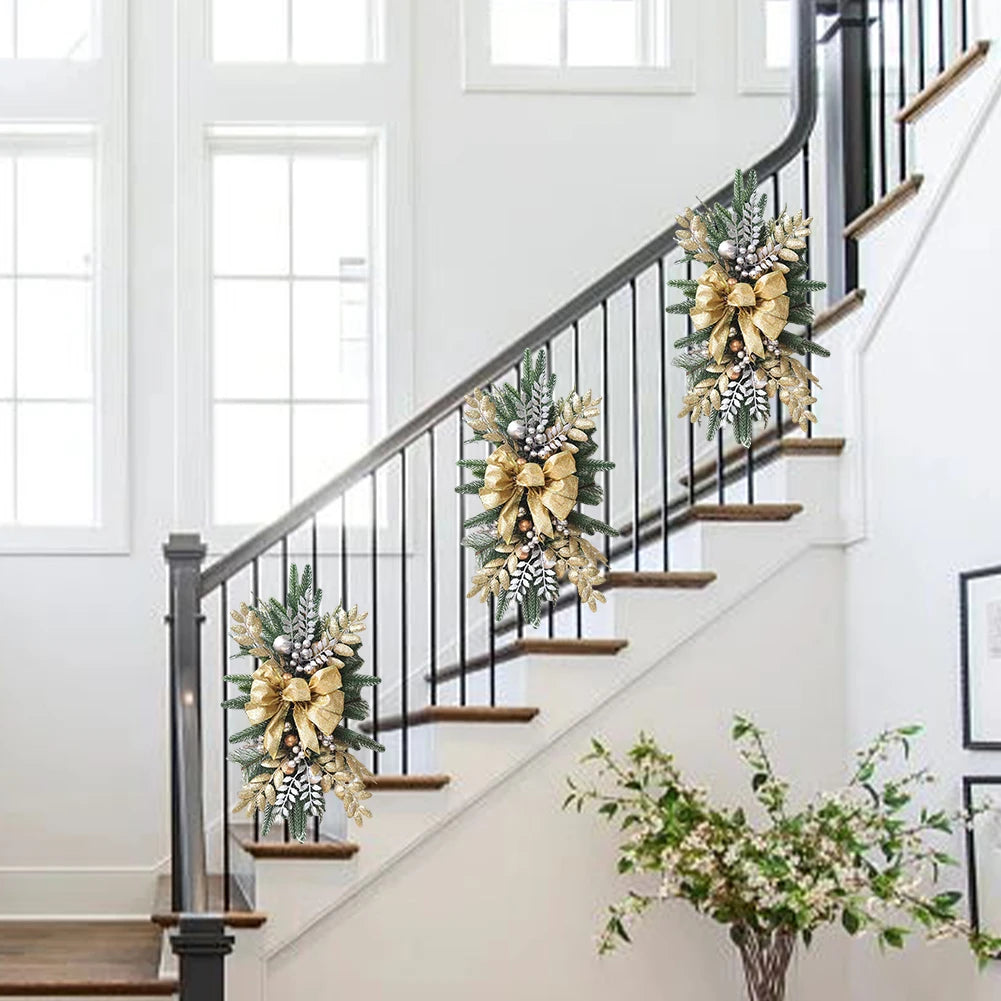 Christmas Wreath Pendants without/with Light Atmosphere Decorative Stair Garland Home Door Window Ornaments Party Supplies Gift