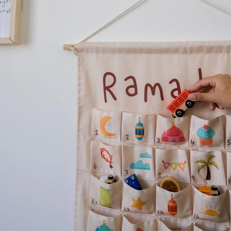 Ramadan Mubarak Countdown Advent Calendar bag Muslim Islamic Kareem eid Wall Hanging decoration sign kid Children boy girl gift