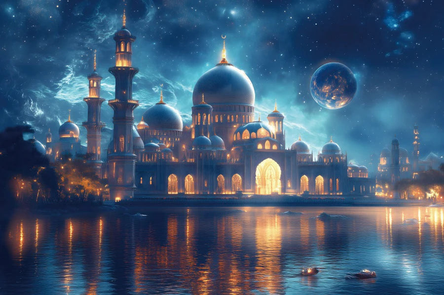 Ramadan Mubarak Backdrops Eid Al Adha Moon Islam Muslim Celebration Eid Party Night Decoration Background Photo Shoot Prop Gift