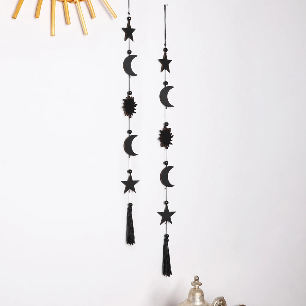 Wooden Moon Phase Wall Hanging Ramadan Decoration Boho Home Wall Decor Moon Garland  Bedroom Living Room Nursery Gift