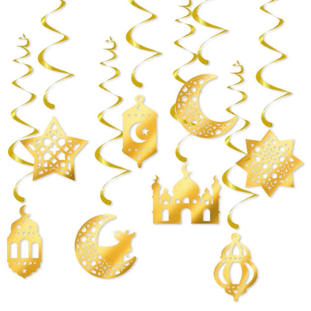 Eid Mubarak Paper Banner Garland 2026 Ramadan Moon Star Mosque Hanging Swirl Home Decoration Ornaments Islamic Muslim Party Gift