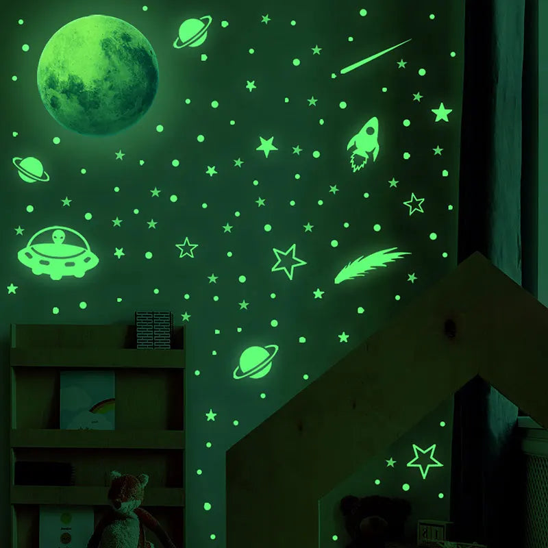 Luminous Moon Stars Astronaut Ceiling Wall Stickers The Dark Glowing Stars Planet Spaceship Bedroom Home DIY Decoration