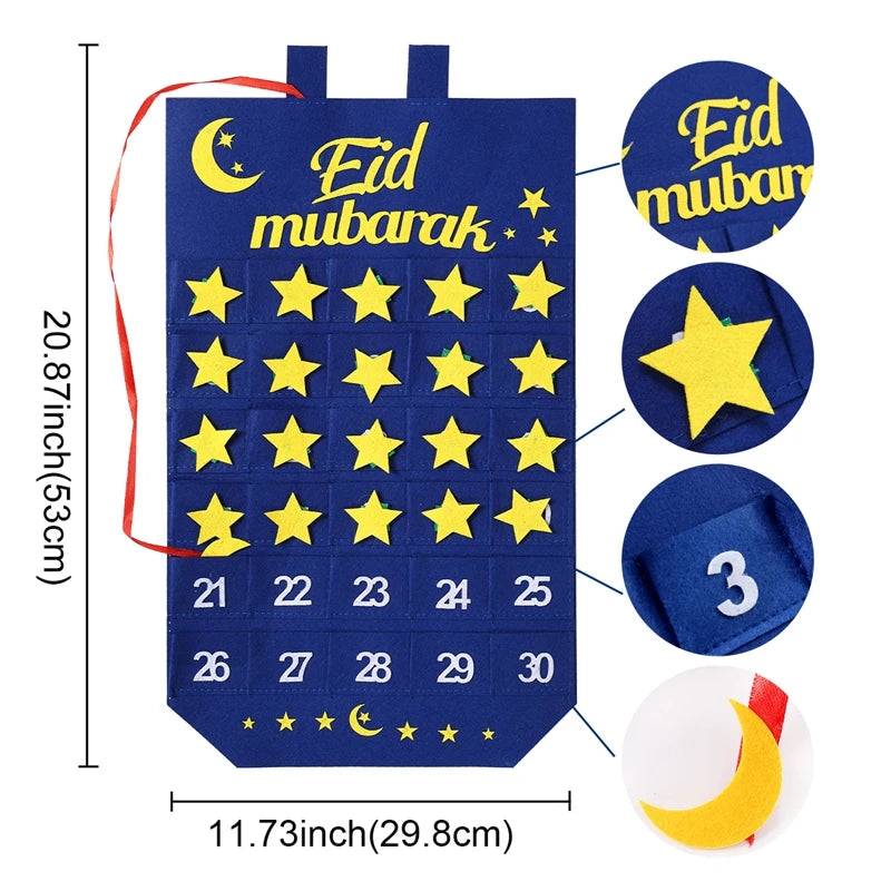 Personalized Ramadan 30 Day Advent Calendar for Muslim Islamic Kid Boy Girl Kareem Eid Al Fitr Wall Hanging Home Decoration Gift
