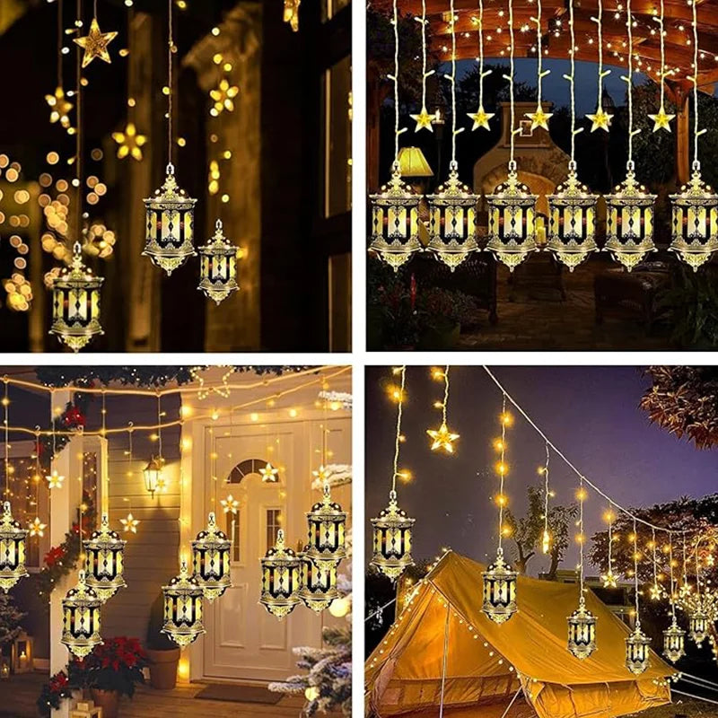 3M 10LED EU Plug Star Lamp Curtain, Ramadan Lamp for Bedroom, Home & Outdoor, Eid Party Decoration