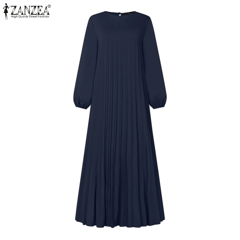 2025 ZANZEA Islamic Hijab Women Abaya Robe – Elegant O-Neck A-Line Dress