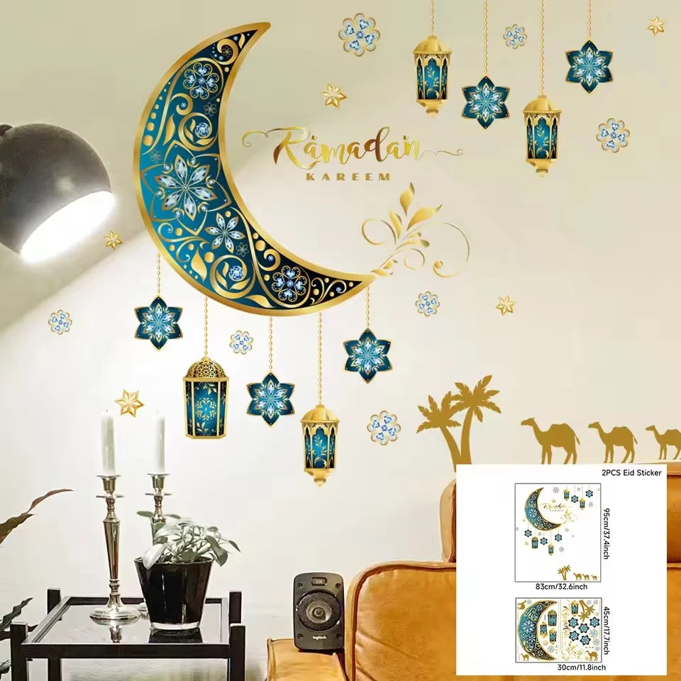 Eid Mubarak Window Stickers Kareem Ramadan Decoration 2025 For Home Islamic Muslim Party Decor Mubarak Ramadan Wall Sticker Gift