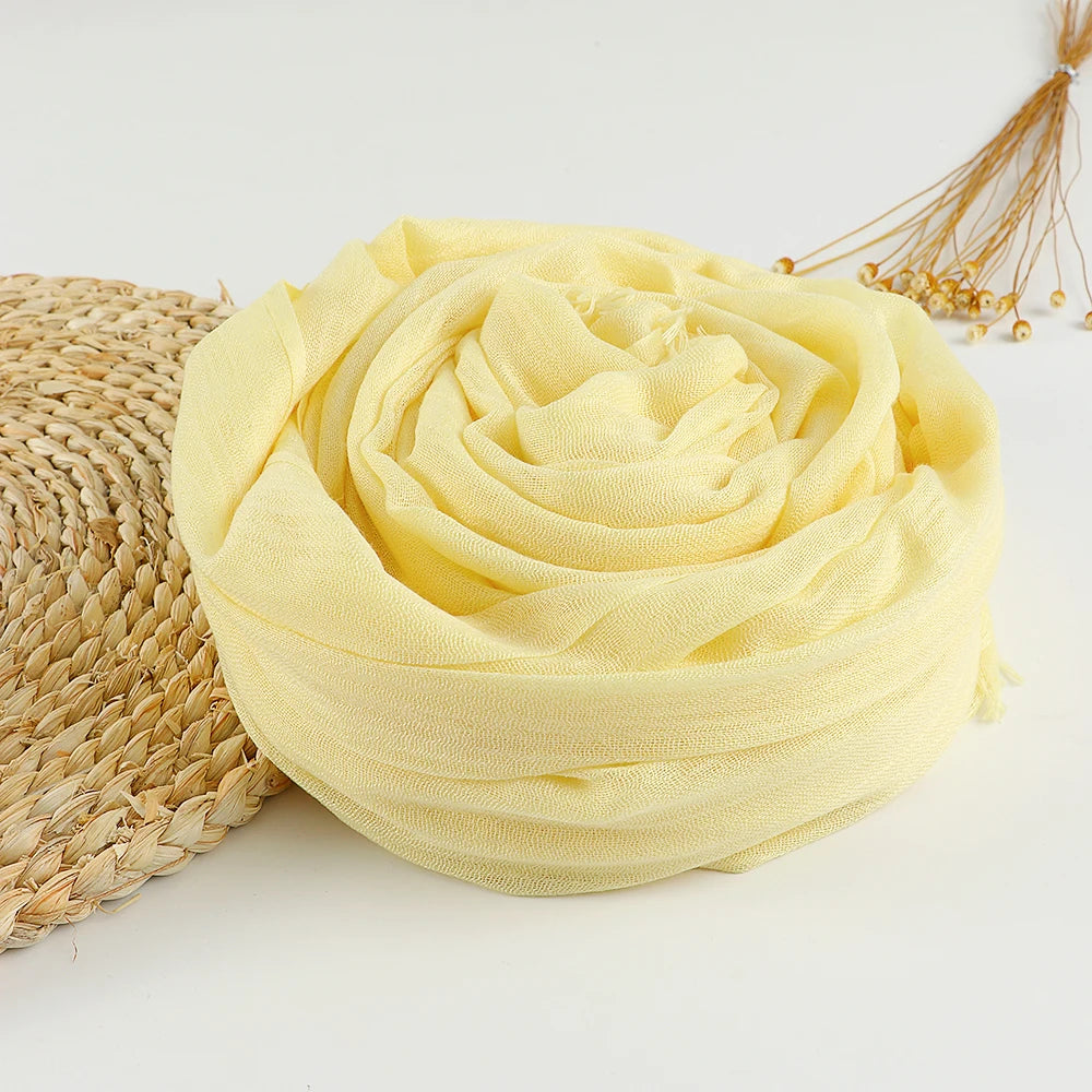 Solid Cotton Linen Hijabs Scarf Women Maxi Muslim Plain Frayed Scarf Shawls Wraps Headwear Oversize Pashmina Headscarf Headband