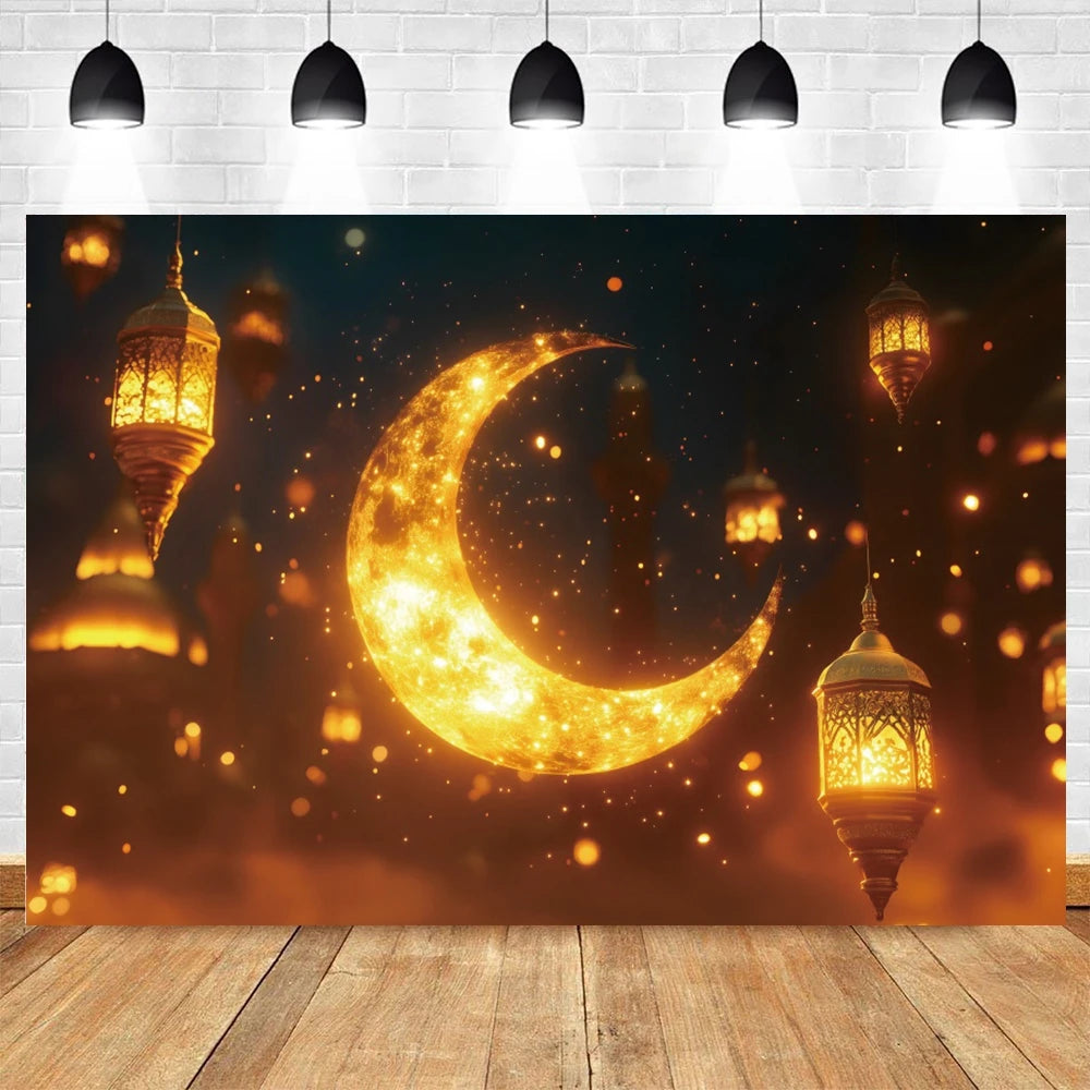 Eid Mubarak Ramadan Decoration Photography Background Islamic Muslim Mosque Moon Eid al Fitr Family Party Photo Backdrop Banner