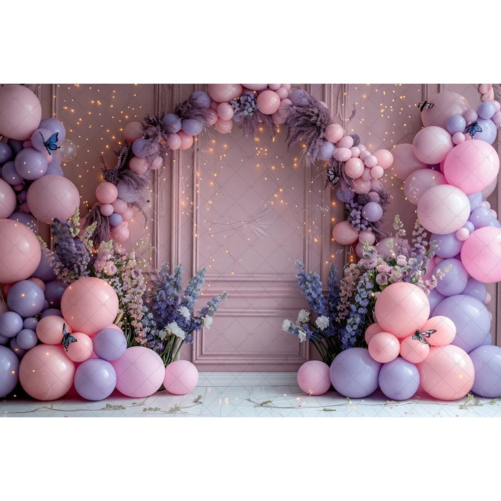 Birthday Photographic Backgrounds Baby Shooting Props Butterfly Purple Balloons Backdrops Photography Room Decorations Photozone