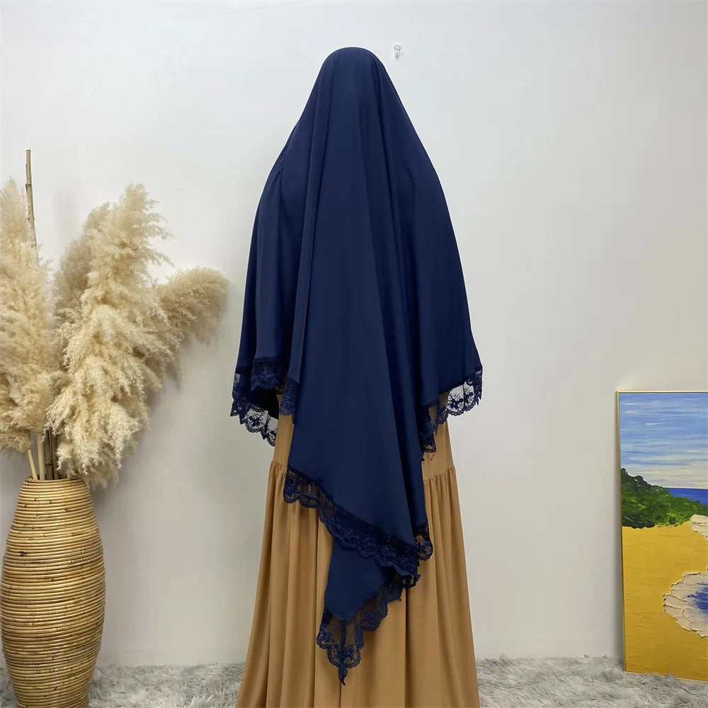 Eid Khimar Lace Long Khimar Hijab Scarf Muslim Modest Prayer Hijabs Islam Clothing Ramadan Djellaba Kebaya Jalabiya Headscarf