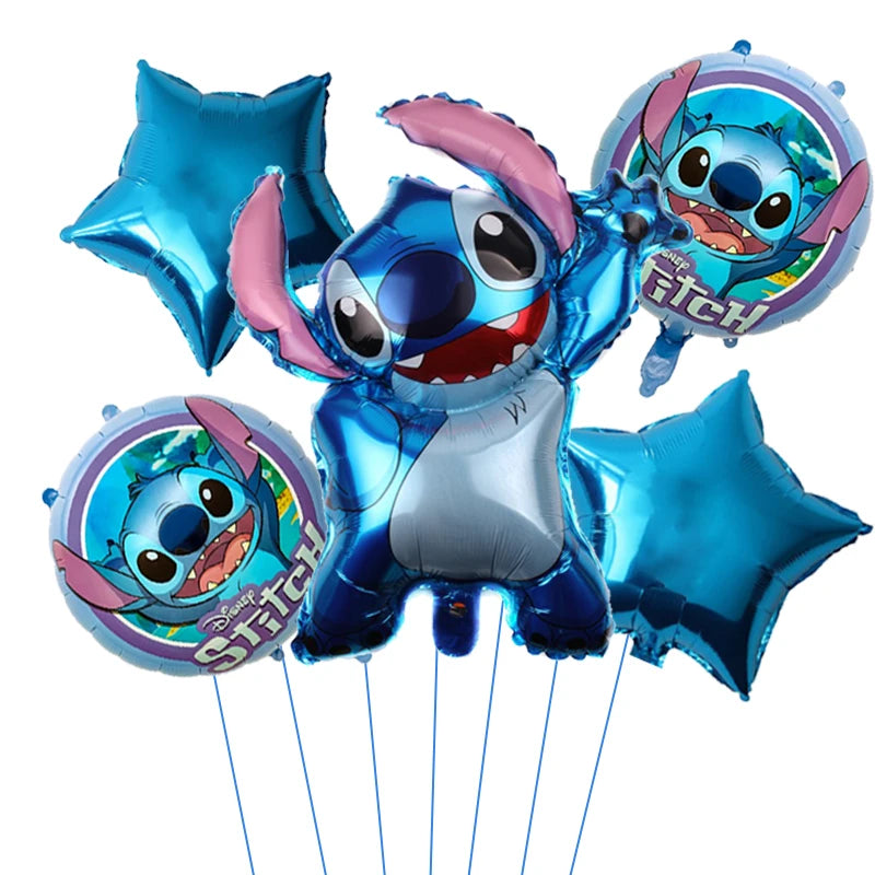 Stitch Angel Balloon Blue Pink Explosion Star Birthday Balloon Set Colorful Cartoon Character Aluminum Film Party Balloon