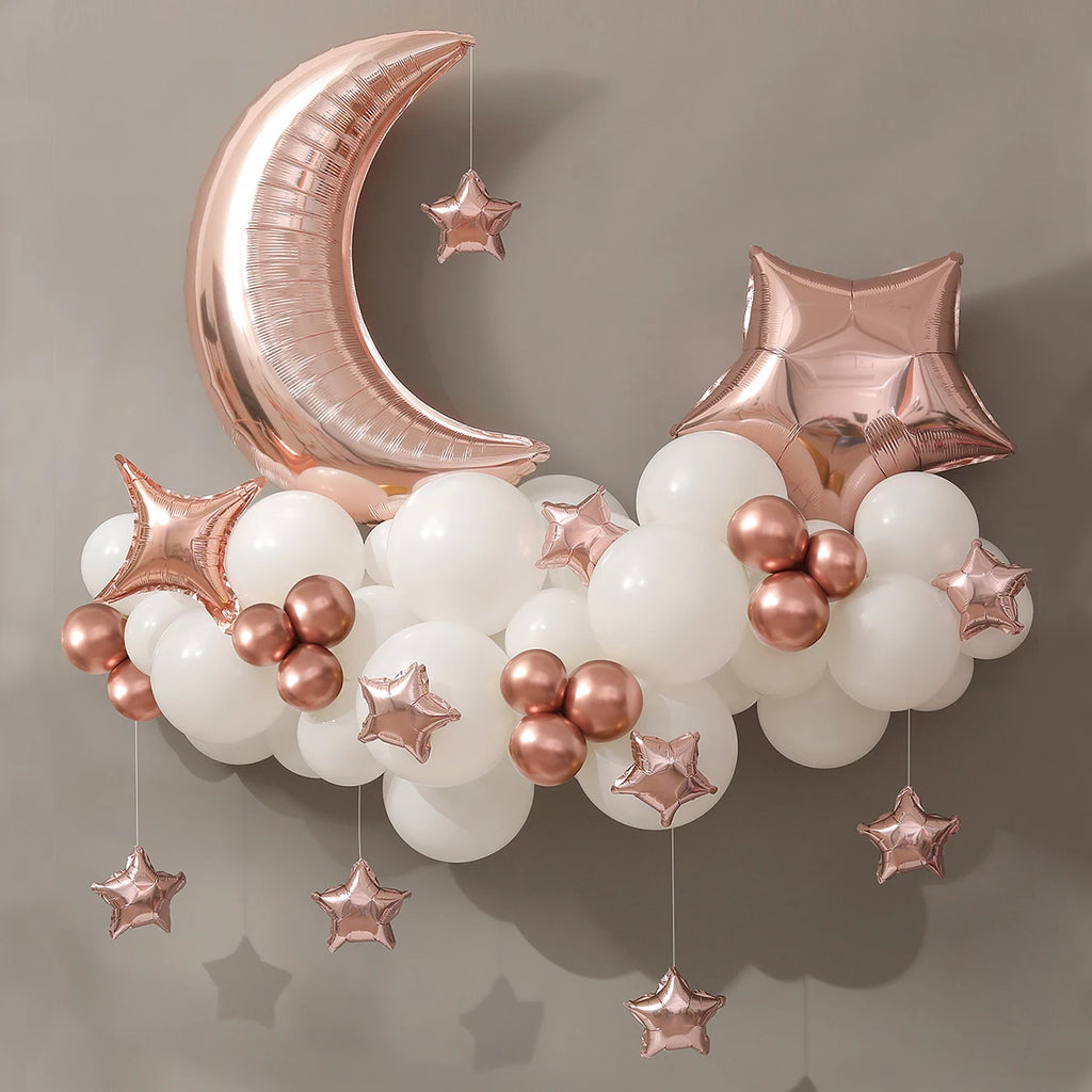 Moon, Stars, Clouds, Balloon Chain Party Decoration and Arrangement 1 set of 61 pieces